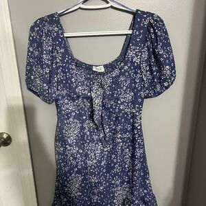 Blue Floral Puff Sleeve Dress